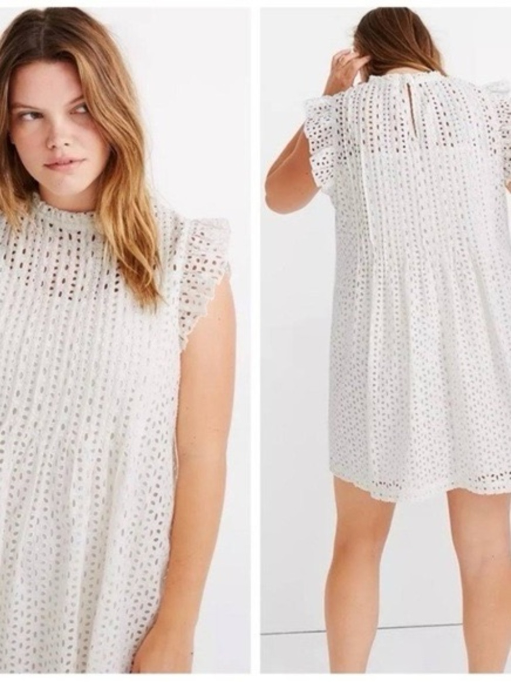 Madewell Eyelet Lace Ruffle Sleeve Pintuck Mini Dress - Picture 12 of 12
